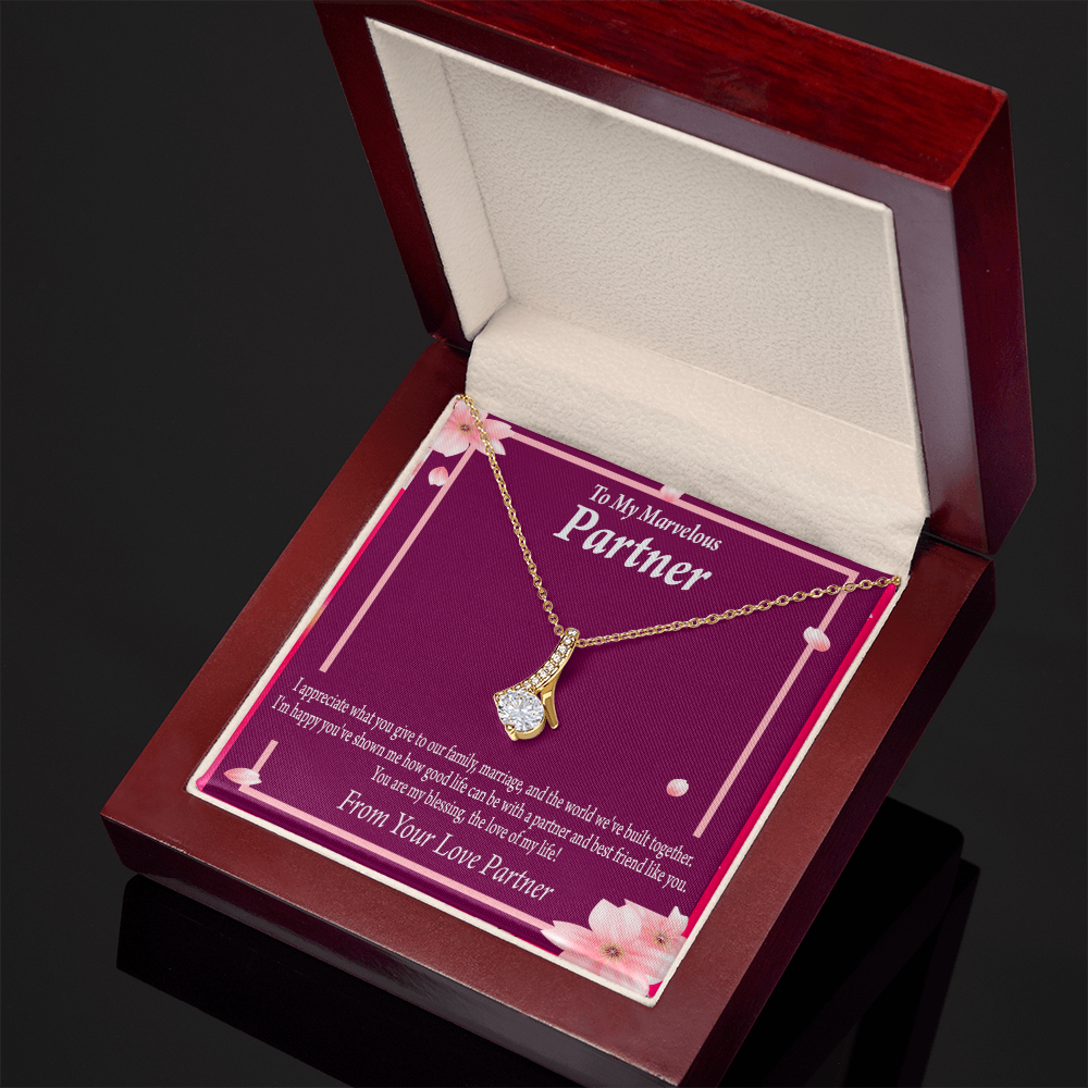 To My Partner Love Of My Life Alluring Ribbon Necklace Message Card-Express Your Love Gifts