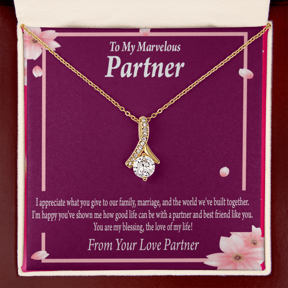 To My Partner Love Of My Life Alluring Ribbon Necklace Message Card-Express Your Love Gifts