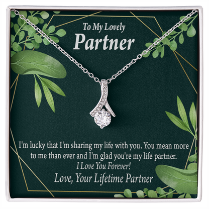 To My Partner Lucky To Have You Alluring Ribbon Necklace Message Card-Express Your Love Gifts