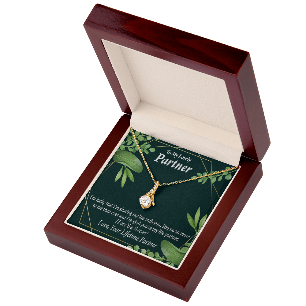 To My Partner Lucky To Have You Alluring Ribbon Necklace Message Card-Express Your Love Gifts