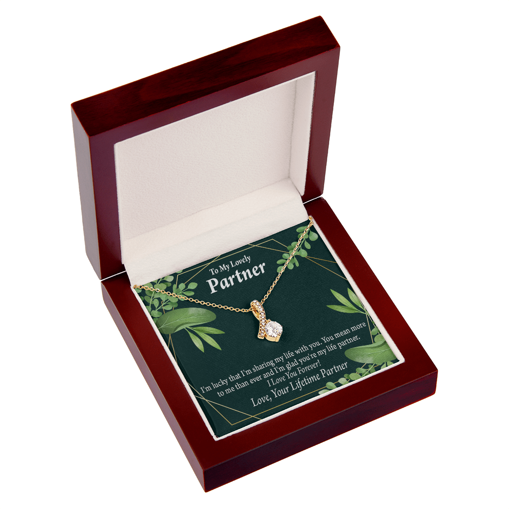 To My Partner Lucky To Have You Alluring Ribbon Necklace Message Card-Express Your Love Gifts