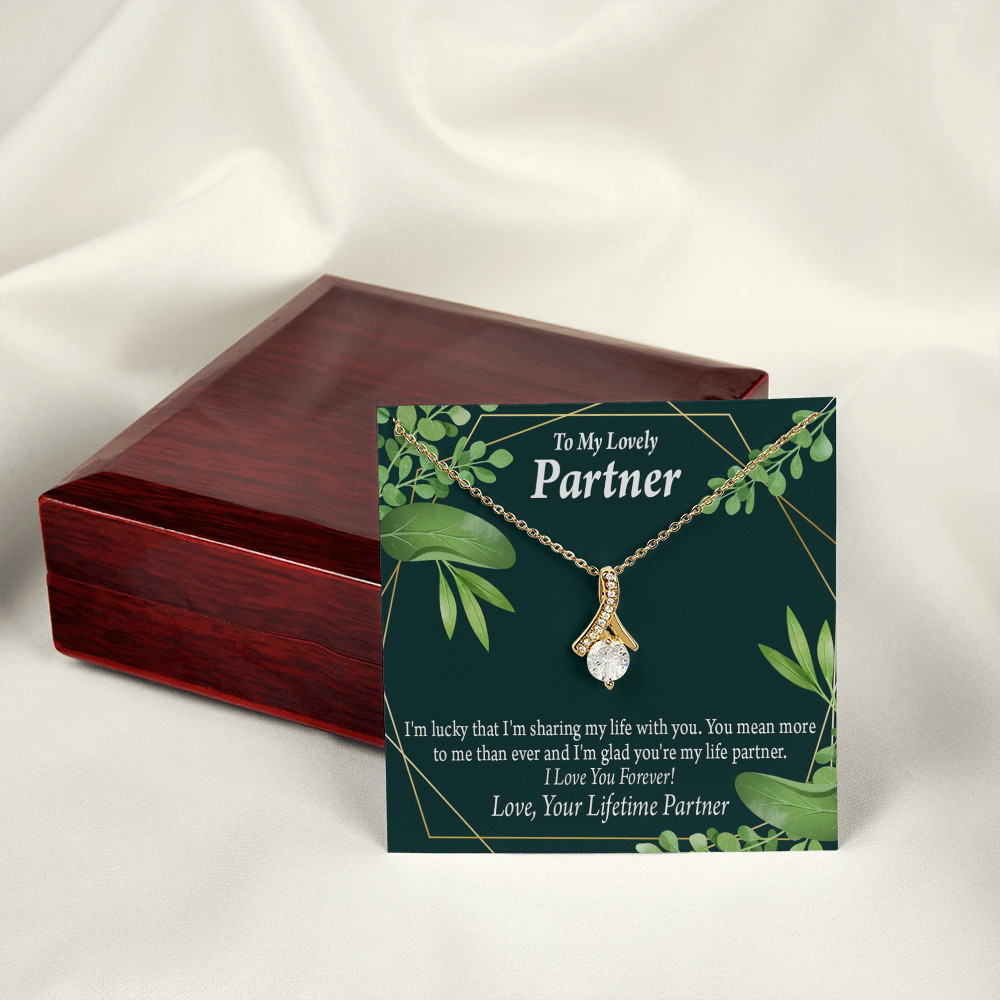 To My Partner Lucky To Have You Alluring Ribbon Necklace Message Card-Express Your Love Gifts