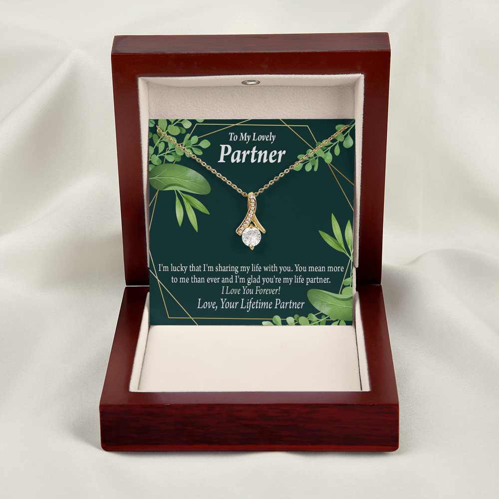 To My Partner Lucky To Have You Alluring Ribbon Necklace Message Card-Express Your Love Gifts