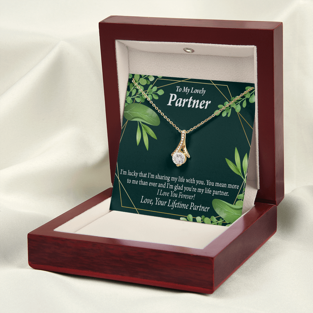 To My Partner Lucky To Have You Alluring Ribbon Necklace Message Card-Express Your Love Gifts