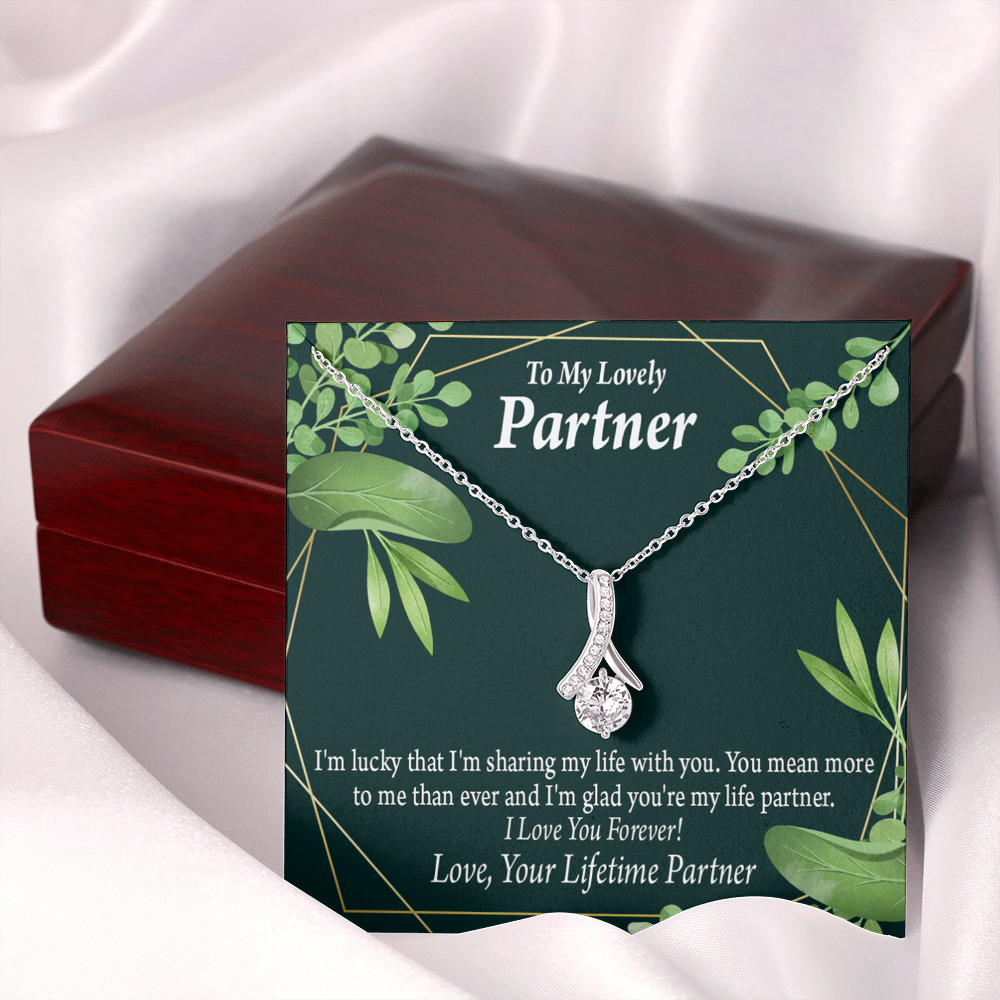 To My Partner Lucky To Have You Alluring Ribbon Necklace Message Card-Express Your Love Gifts