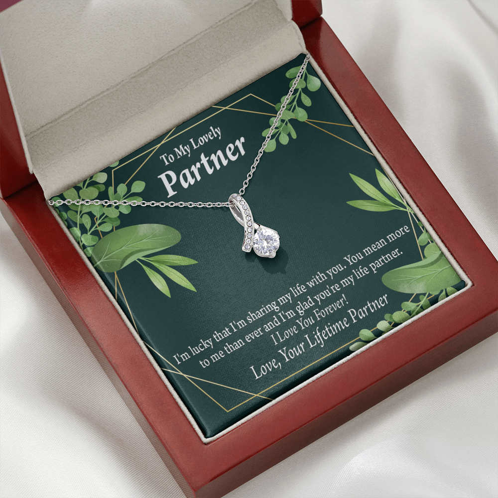 To My Partner Lucky To Have You Alluring Ribbon Necklace Message Card-Express Your Love Gifts