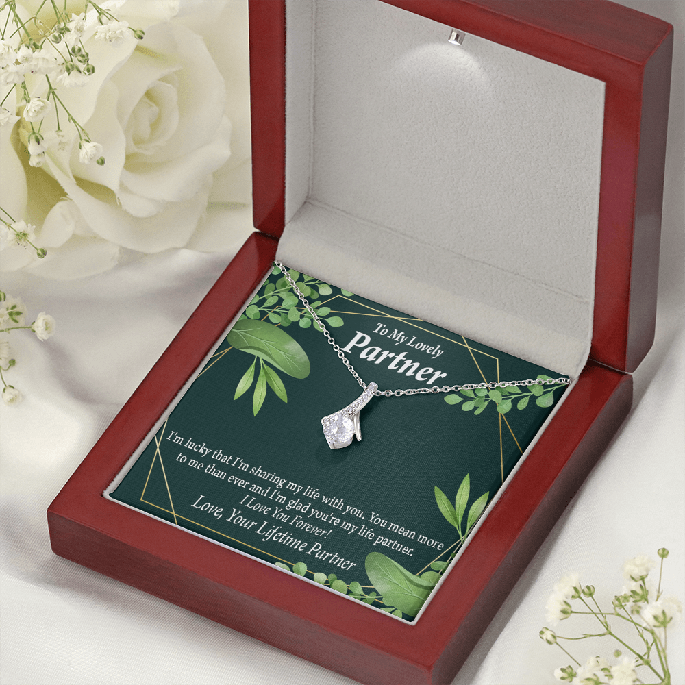 To My Partner Lucky To Have You Alluring Ribbon Necklace Message Card-Express Your Love Gifts