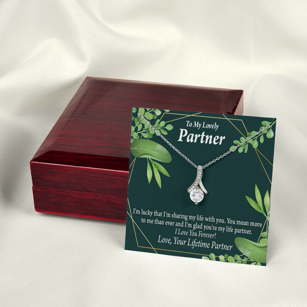To My Partner Lucky To Have You Alluring Ribbon Necklace Message Card-Express Your Love Gifts