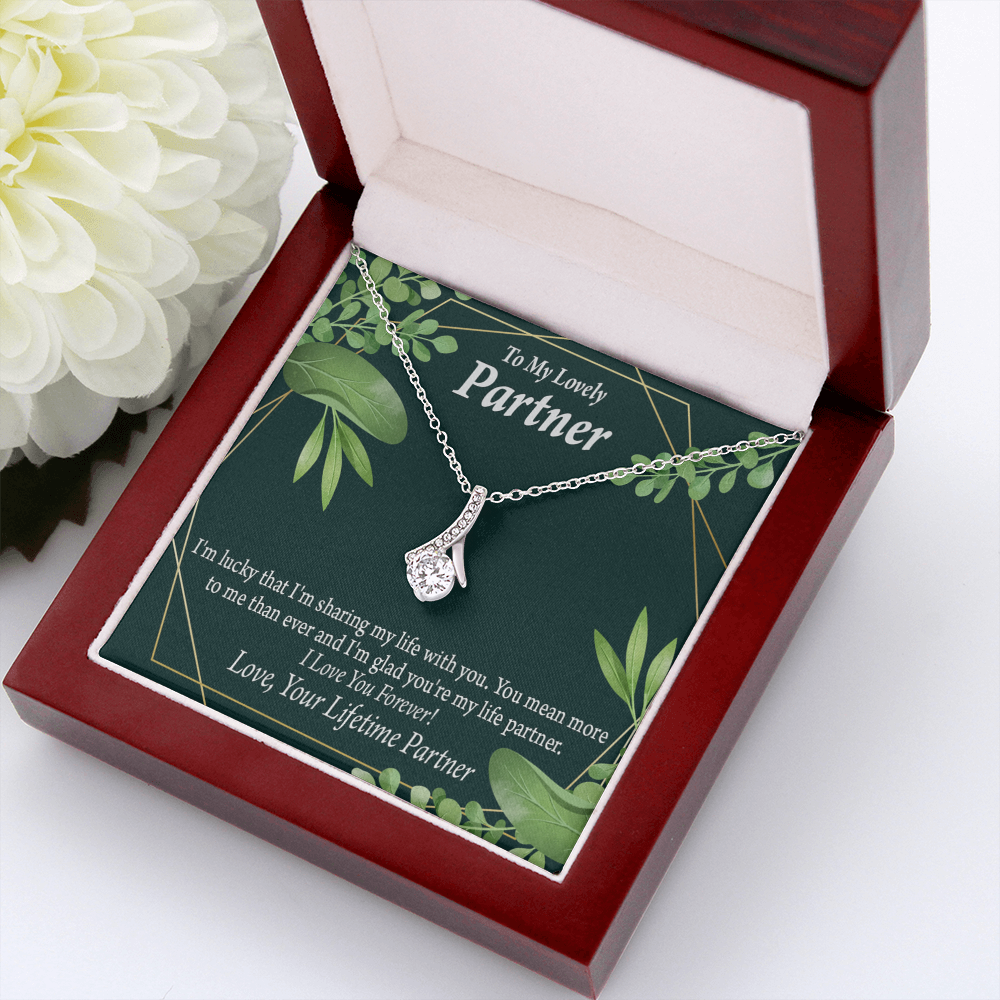 To My Partner Lucky To Have You Alluring Ribbon Necklace Message Card-Express Your Love Gifts