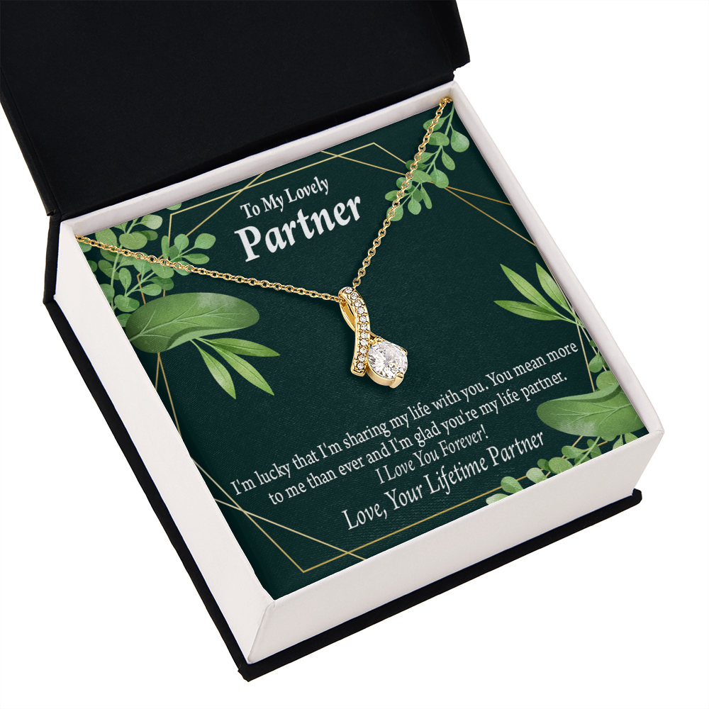 To My Partner Lucky To Have You Alluring Ribbon Necklace Message Card-Express Your Love Gifts