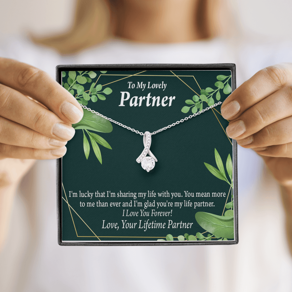 To My Partner Lucky To Have You Alluring Ribbon Necklace Message Card-Express Your Love Gifts