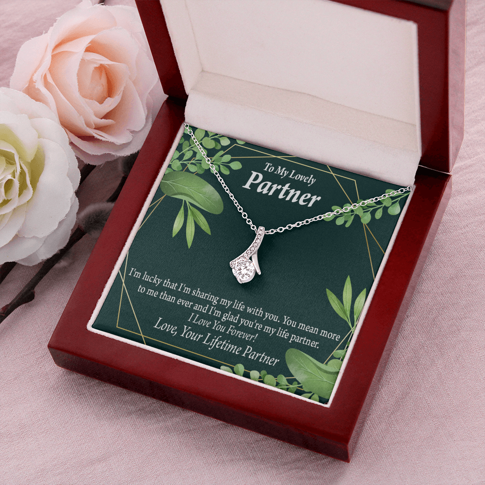 To My Partner Lucky To Have You Alluring Ribbon Necklace Message Card-Express Your Love Gifts
