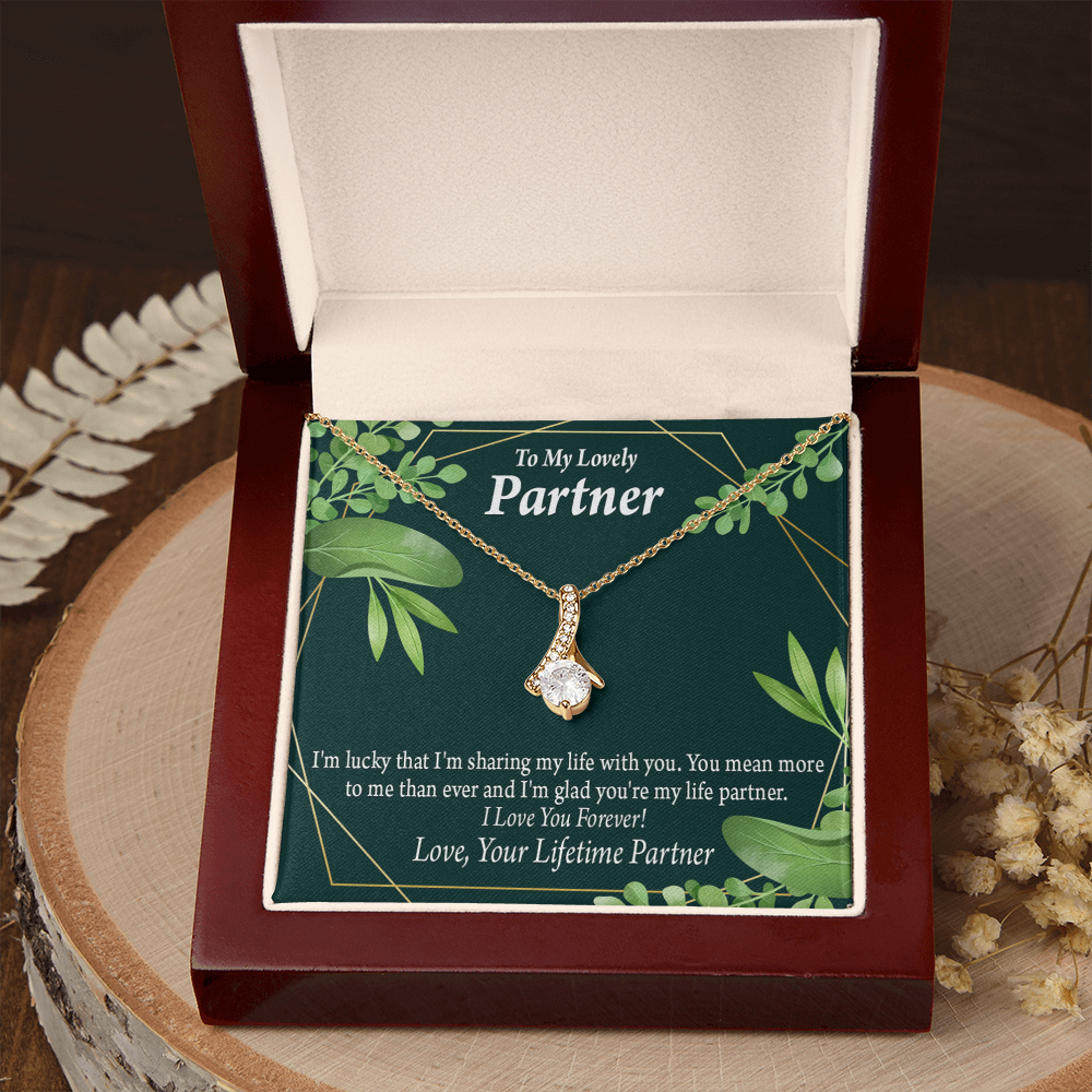 To My Partner Lucky To Have You Alluring Ribbon Necklace Message Card-Express Your Love Gifts