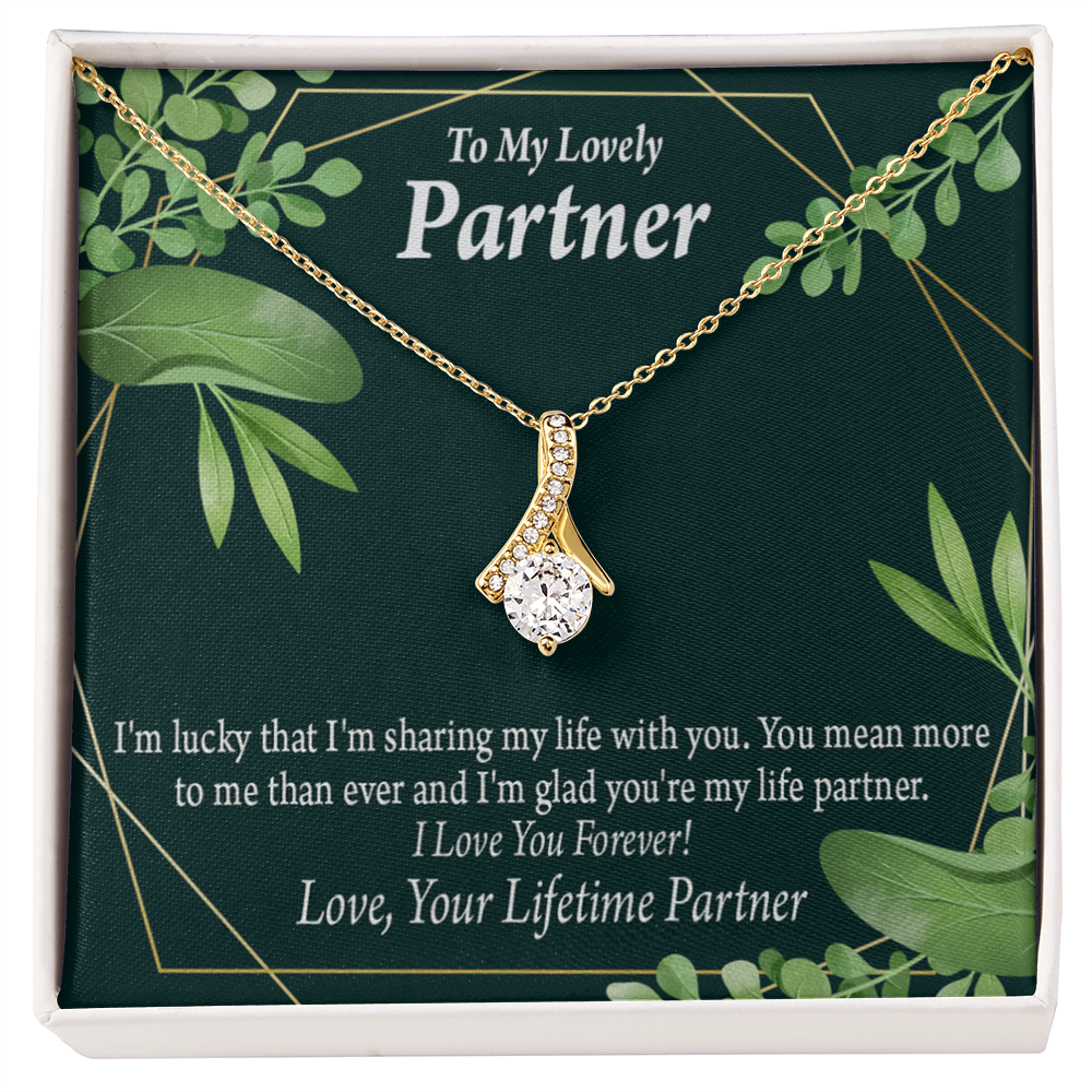 To My Partner Lucky To Have You Alluring Ribbon Necklace Message Card-Express Your Love Gifts
