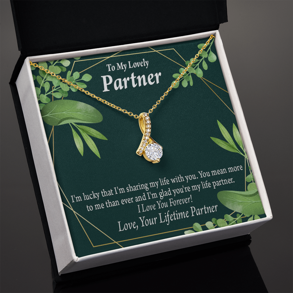 To My Partner Lucky To Have You Alluring Ribbon Necklace Message Card-Express Your Love Gifts