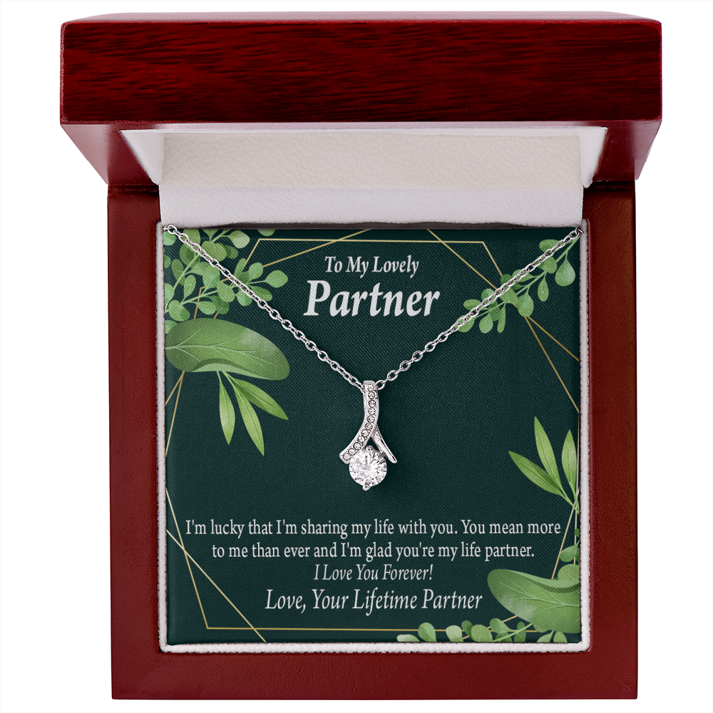 To My Partner Lucky To Have You Alluring Ribbon Necklace Message Card-Express Your Love Gifts