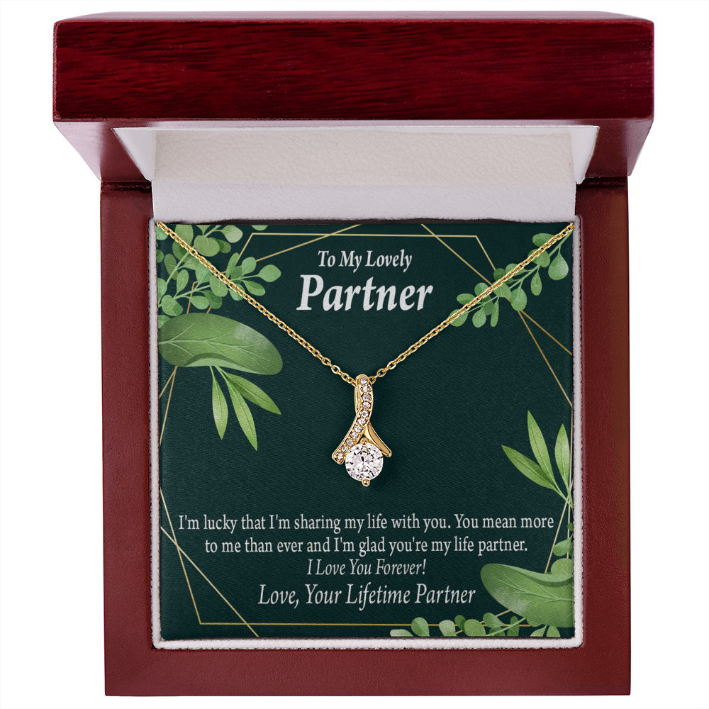 To My Partner Lucky To Have You Alluring Ribbon Necklace Message Card-Express Your Love Gifts