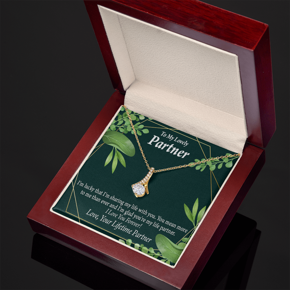To My Partner Lucky To Have You Alluring Ribbon Necklace Message Card-Express Your Love Gifts