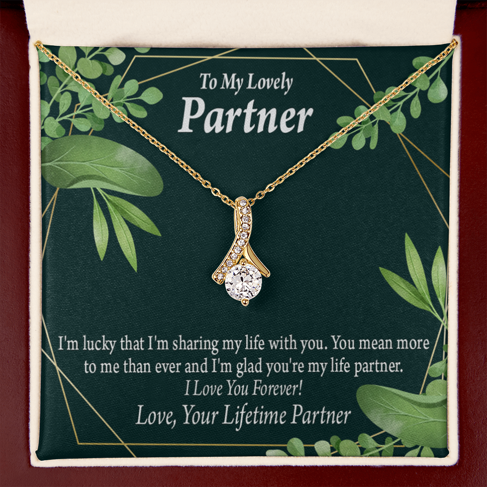 To My Partner Lucky To Have You Alluring Ribbon Necklace Message Card-Express Your Love Gifts