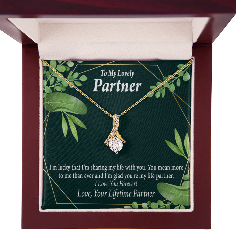 To My Partner Lucky To Have You Alluring Ribbon Necklace Message Card-Express Your Love Gifts