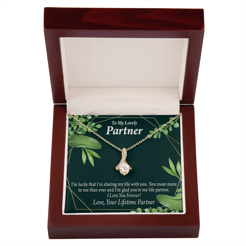 To My Partner Lucky To Have You Alluring Ribbon Necklace Message Card-Express Your Love Gifts