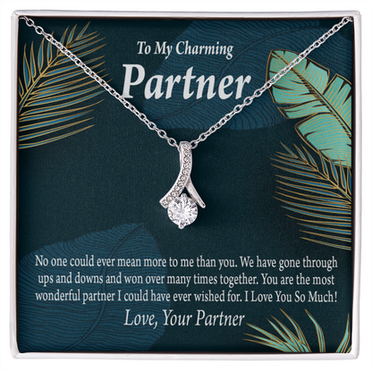 To My Partner Most Wonderful Partner Alluring Ribbon Necklace Message Card-Express Your Love Gifts