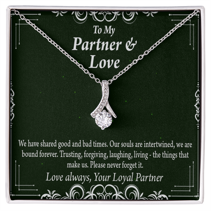 To My Partner Never Forget Our Love Alluring Ribbon Necklace Message Card-Express Your Love Gifts
