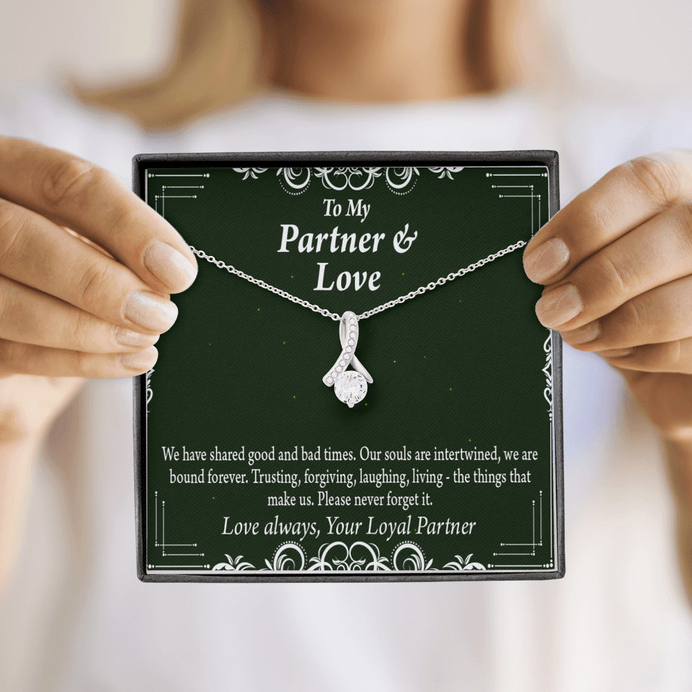 To My Partner Never Forget Our Love Alluring Ribbon Necklace Message Card-Express Your Love Gifts