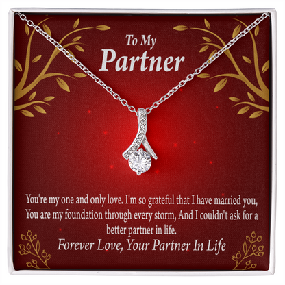To My Partner One and Only Alluring Ribbon Necklace Message Card-Express Your Love Gifts