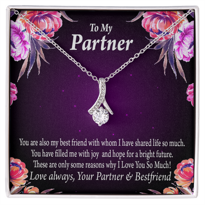 To My Partner Partner and Bestfriend Alluring Ribbon Necklace Message Card-Express Your Love Gifts