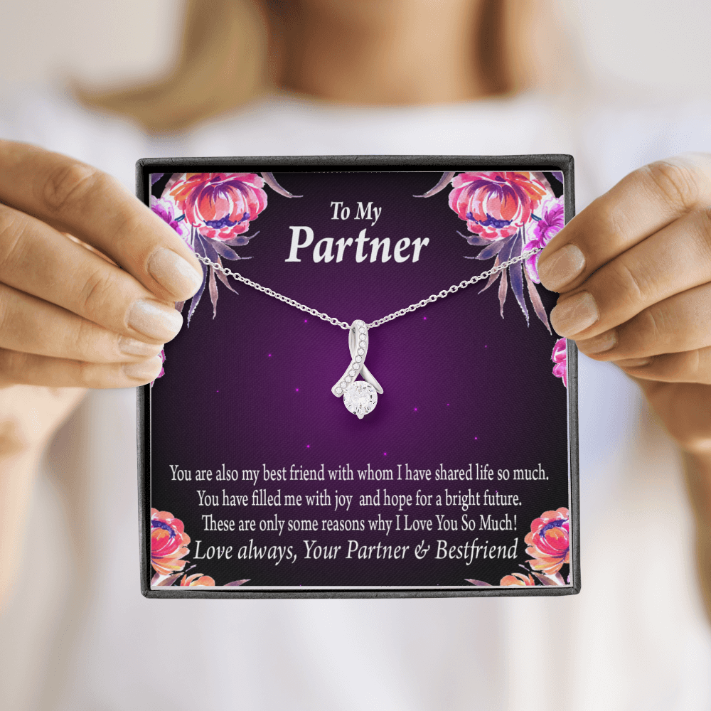 To My Partner Partner and Bestfriend Alluring Ribbon Necklace Message Card-Express Your Love Gifts