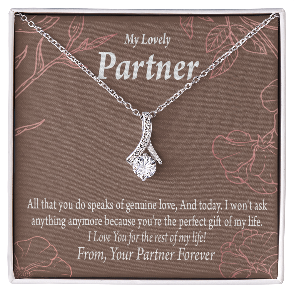 To My Partner Perfect Gift Of My Life Alluring Ribbon Necklace Message Card-Express Your Love Gifts