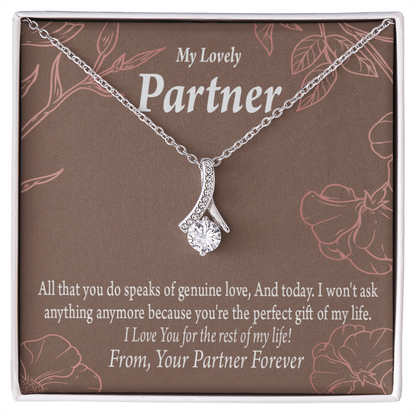 To My Partner Perfect Gift Of My Life Alluring Ribbon Necklace Message Card-Express Your Love Gifts