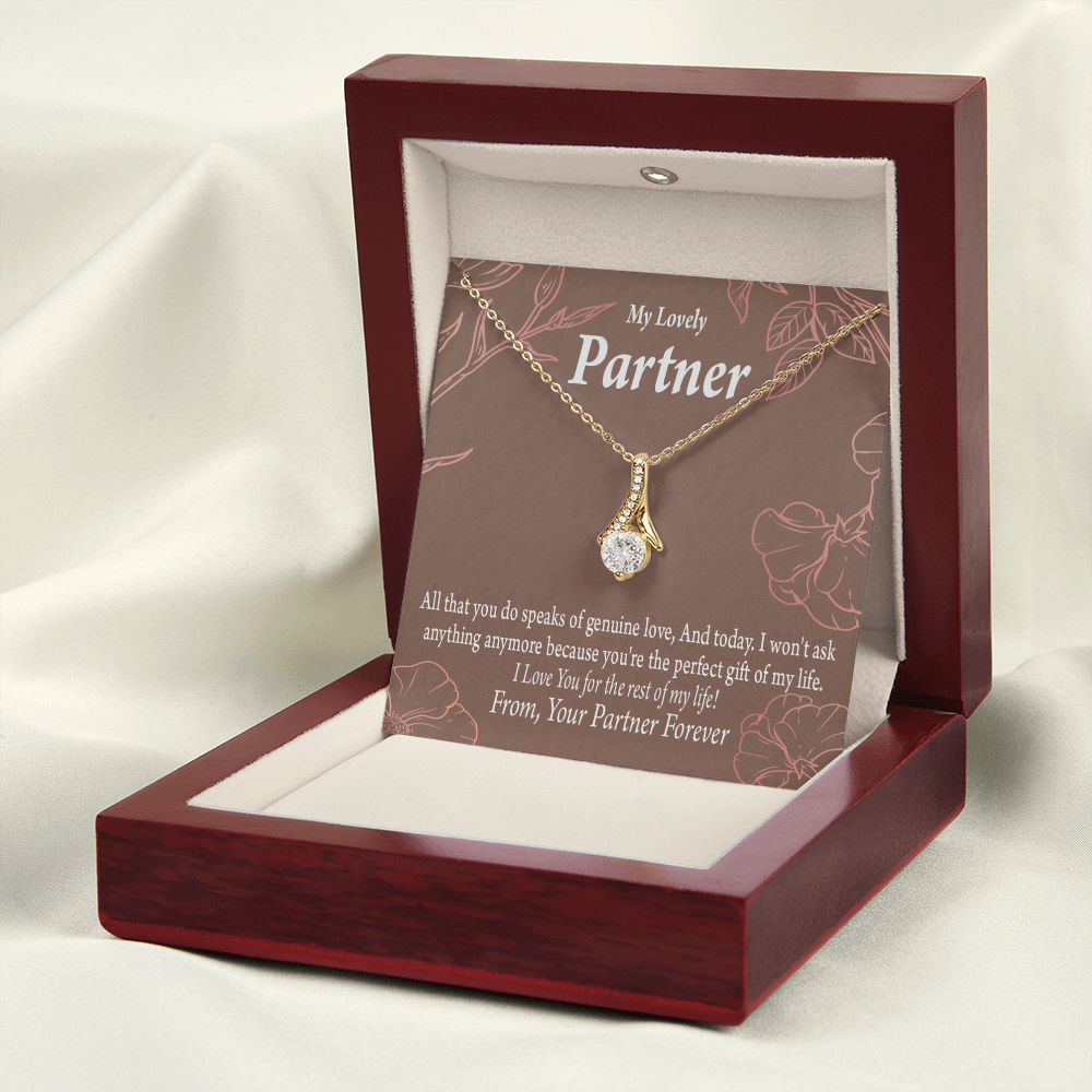 To My Partner Perfect Gift Of My Life Alluring Ribbon Necklace Message Card-Express Your Love Gifts