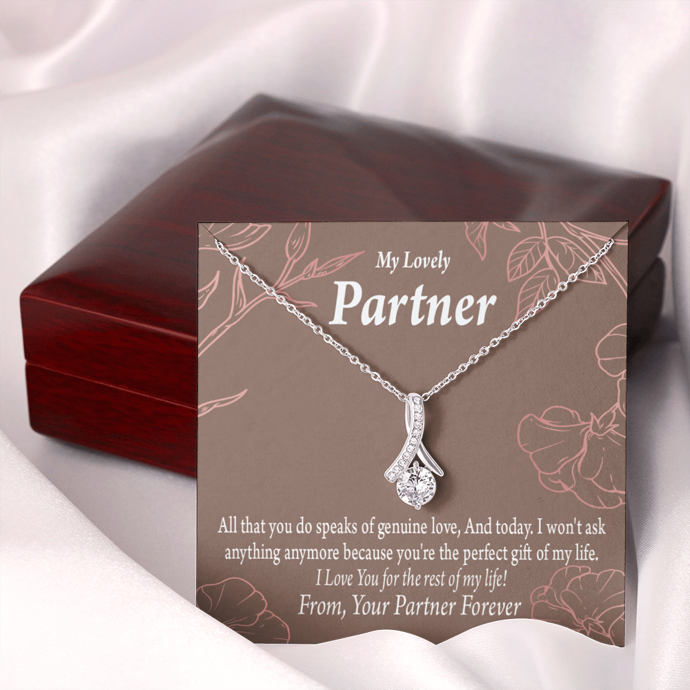To My Partner Perfect Gift Of My Life Alluring Ribbon Necklace Message Card-Express Your Love Gifts
