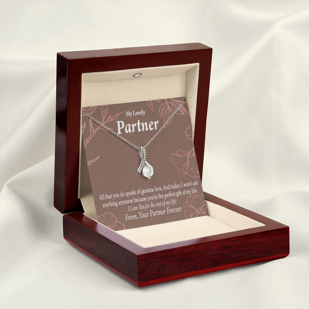 To My Partner Perfect Gift Of My Life Alluring Ribbon Necklace Message Card-Express Your Love Gifts