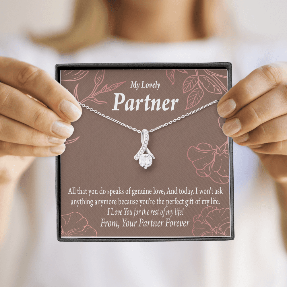 To My Partner Perfect Gift Of My Life Alluring Ribbon Necklace Message Card-Express Your Love Gifts