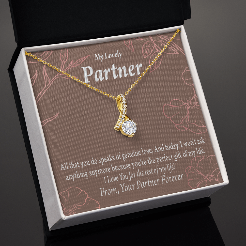 To My Partner Perfect Gift Of My Life Alluring Ribbon Necklace Message Card-Express Your Love Gifts