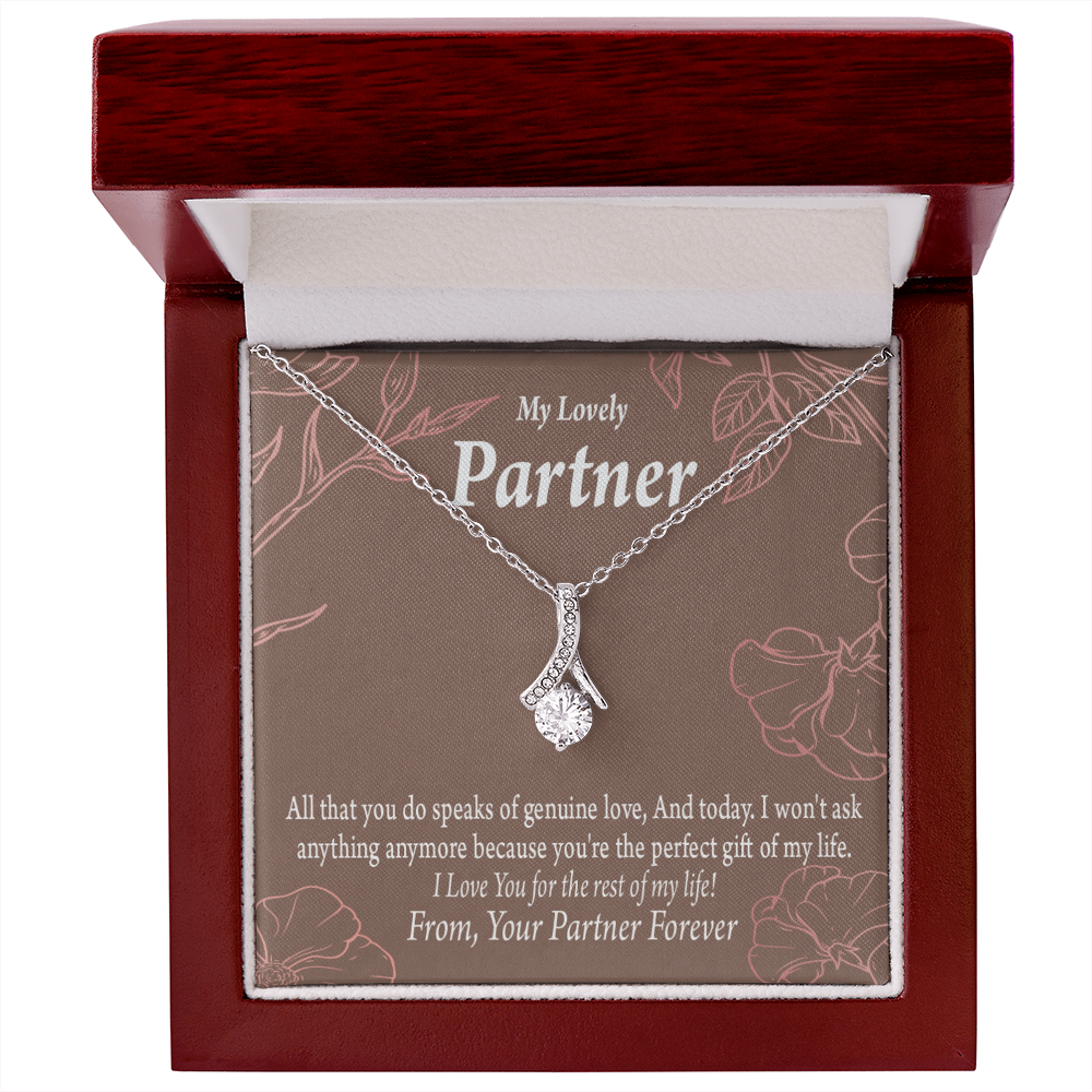 To My Partner Perfect Gift Of My Life Alluring Ribbon Necklace Message Card-Express Your Love Gifts