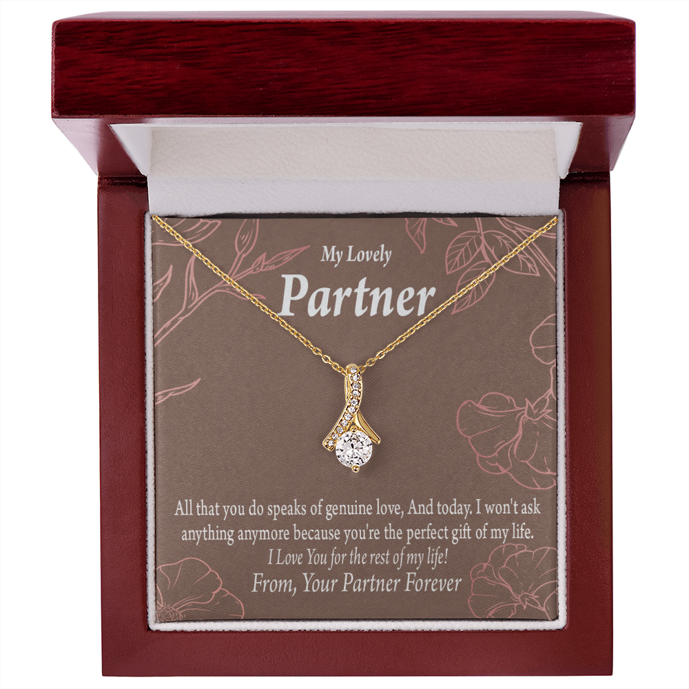 To My Partner Perfect Gift Of My Life Alluring Ribbon Necklace Message Card-Express Your Love Gifts