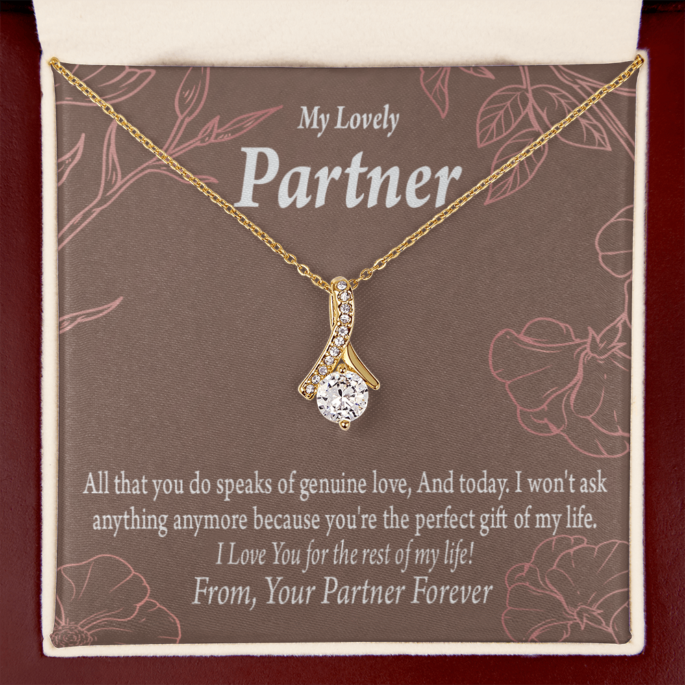To My Partner Perfect Gift Of My Life Alluring Ribbon Necklace Message Card-Express Your Love Gifts