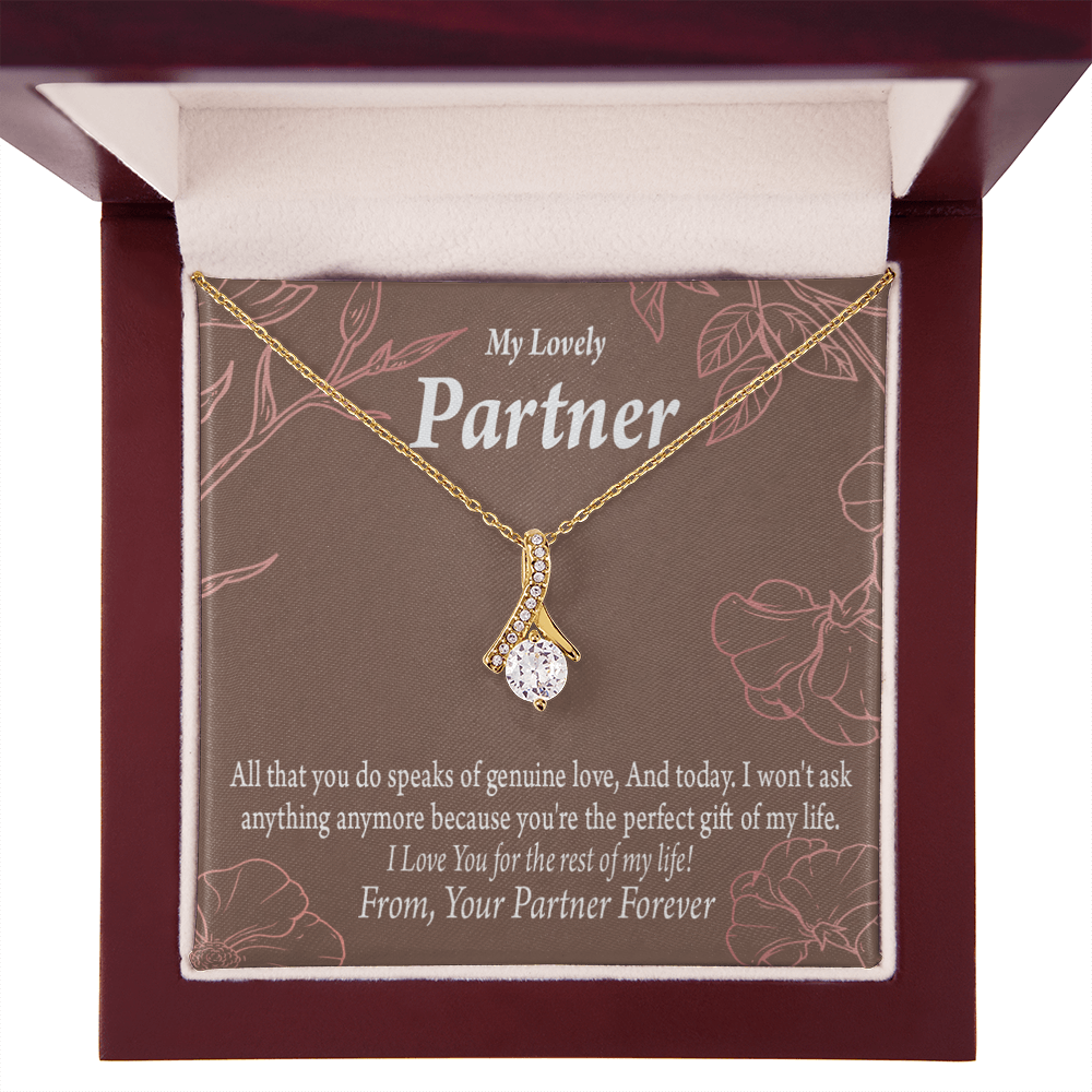 To My Partner Perfect Gift Of My Life Alluring Ribbon Necklace Message Card-Express Your Love Gifts