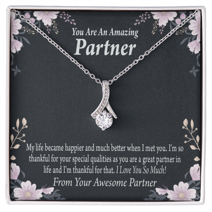 To My Partner You're Amazing Alluring Ribbon Necklace Message Card-Express Your Love Gifts
