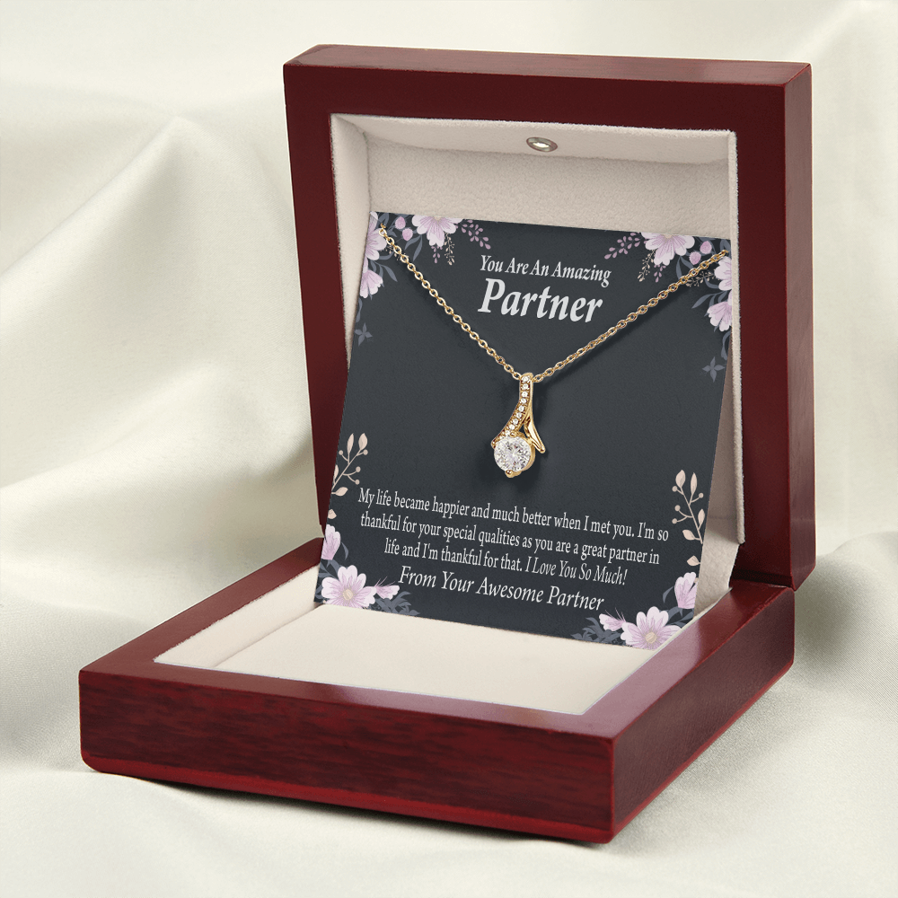 To My Partner You're Amazing Alluring Ribbon Necklace Message Card-Express Your Love Gifts