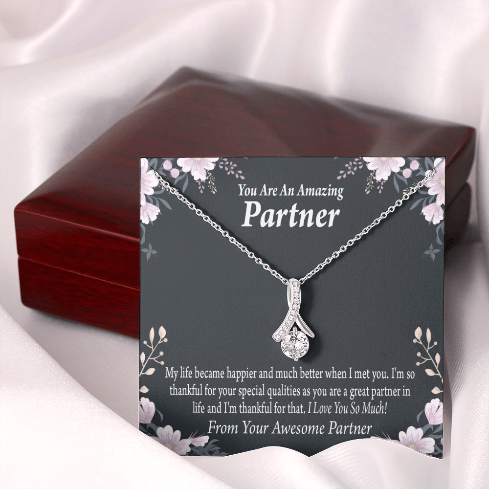 To My Partner You're Amazing Alluring Ribbon Necklace Message Card-Express Your Love Gifts