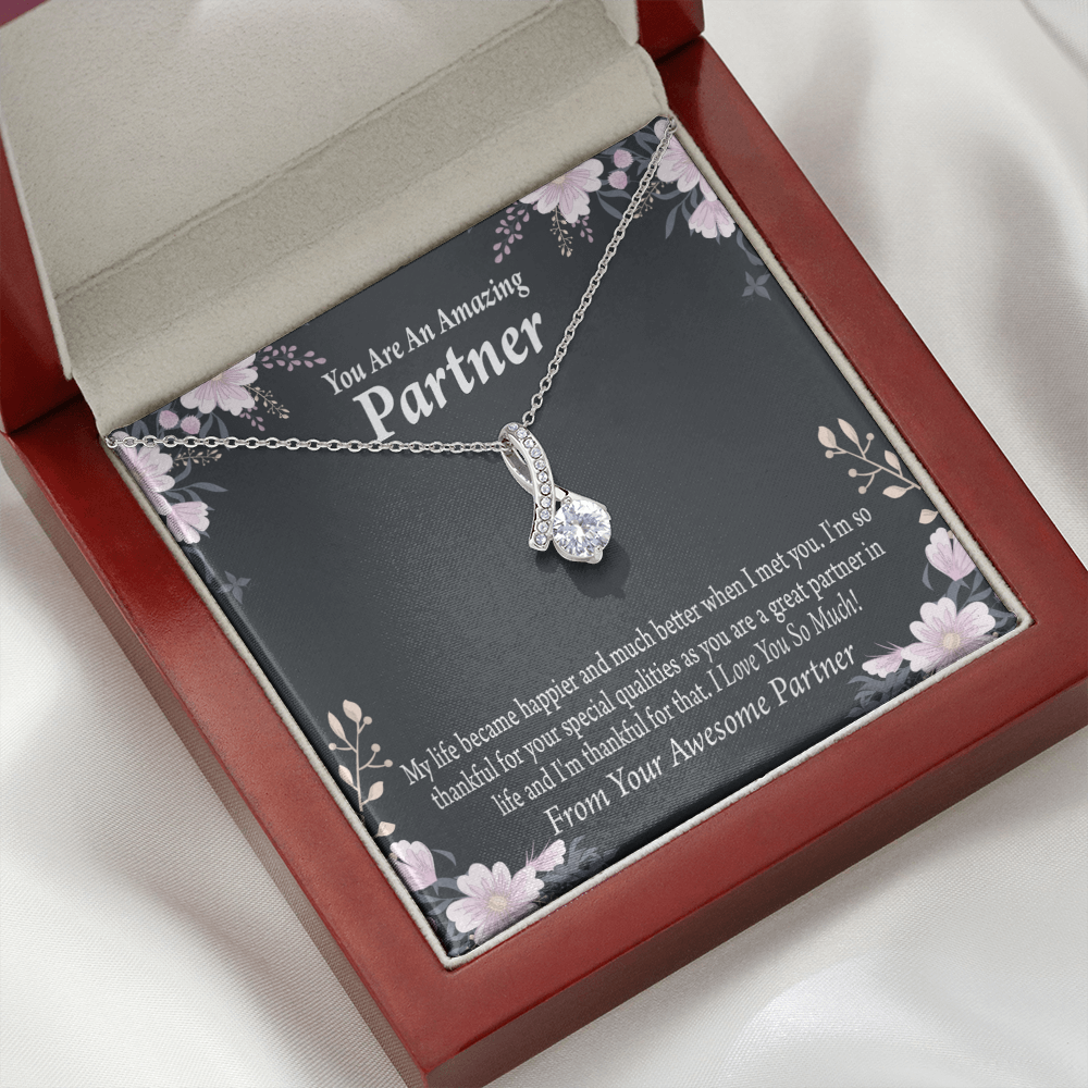 To My Partner You're Amazing Alluring Ribbon Necklace Message Card-Express Your Love Gifts