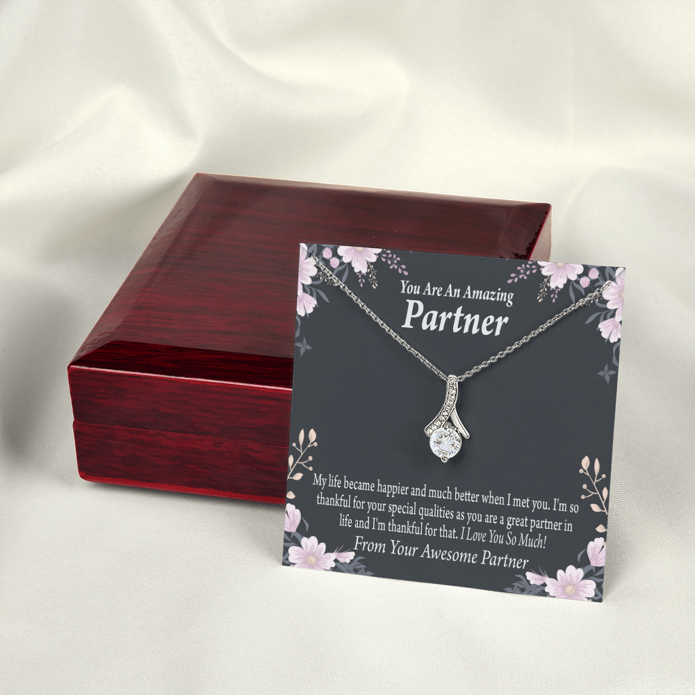 To My Partner You're Amazing Alluring Ribbon Necklace Message Card-Express Your Love Gifts