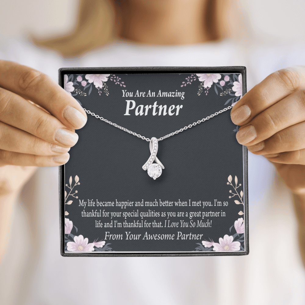 To My Partner You're Amazing Alluring Ribbon Necklace Message Card-Express Your Love Gifts