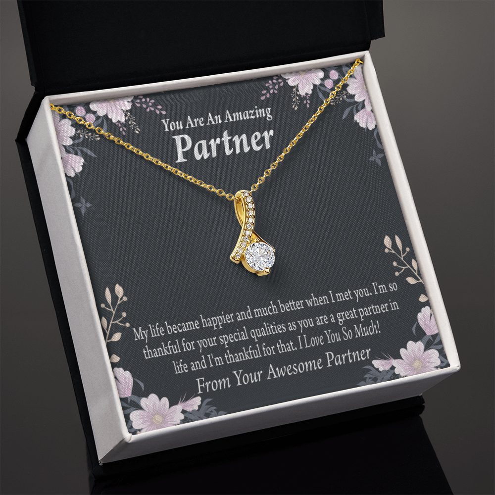 To My Partner You're Amazing Alluring Ribbon Necklace Message Card-Express Your Love Gifts