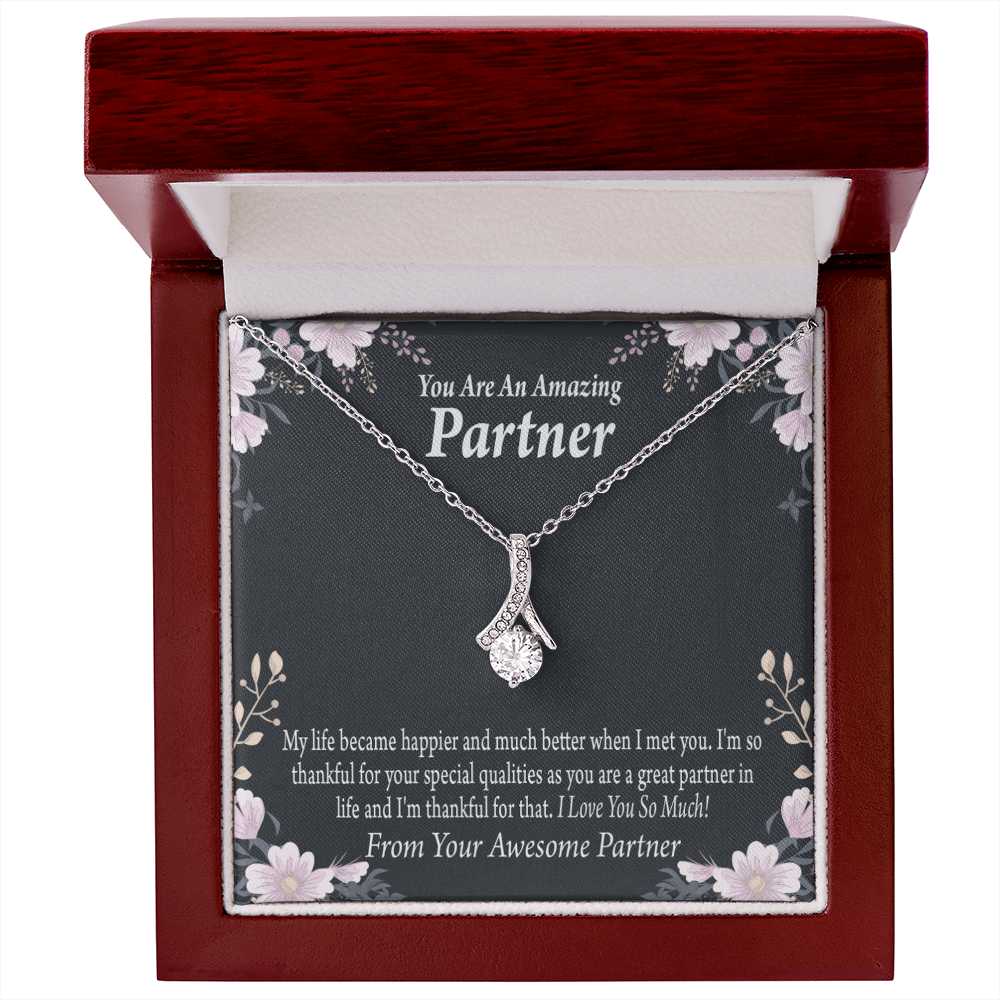 To My Partner You're Amazing Alluring Ribbon Necklace Message Card-Express Your Love Gifts